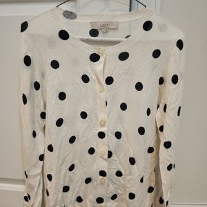 LOFT Off White with Blue Dots Cardigan